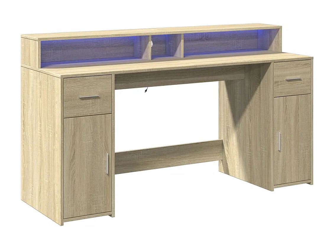 Bureau avec lumières LED chêne sonoma bois d'ingénierie