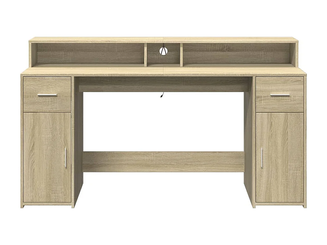 Bureau avec lumières LED chêne sonoma bois d'ingénierie
