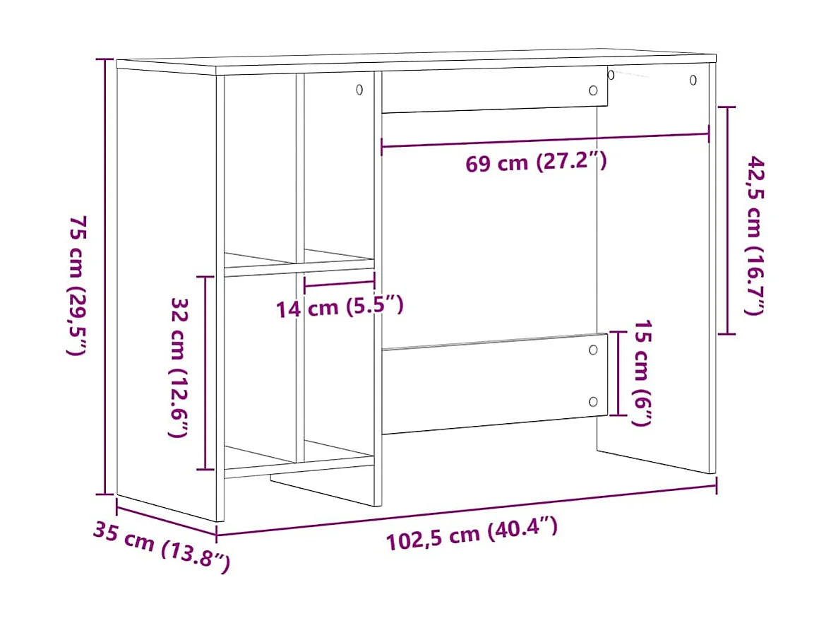 Bureau Chêne noir 102,5 x 35 x 75 cm Bois d'ingénierie