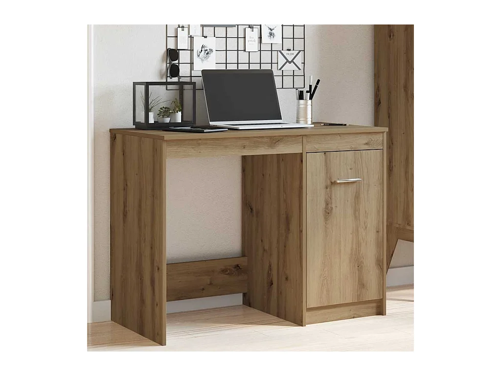 Bureau chêne artisanal 100x50x76 cm bois d'ingénierie