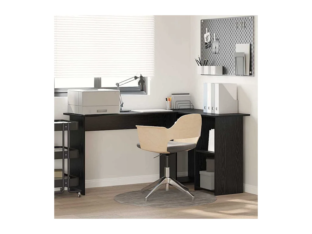 Bureau met plank Zwart eiken 142 x 102 x 73 cm Bewerkt hout