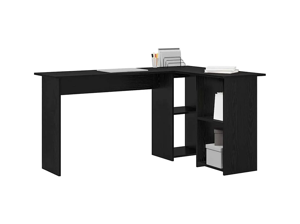 Bureau met plank Zwart eiken 142 x 102 x 73 cm Bewerkt hout