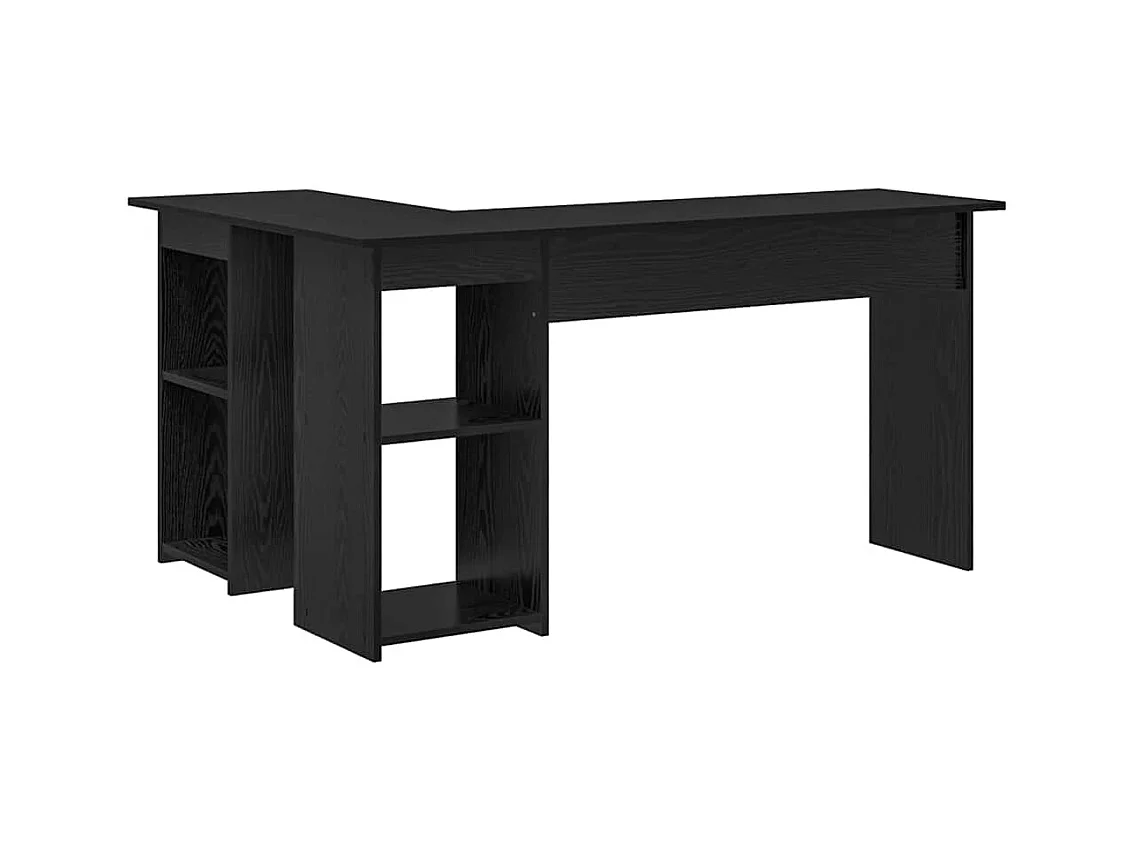 Bureau met plank Zwart eiken 142 x 102 x 73 cm Bewerkt hout