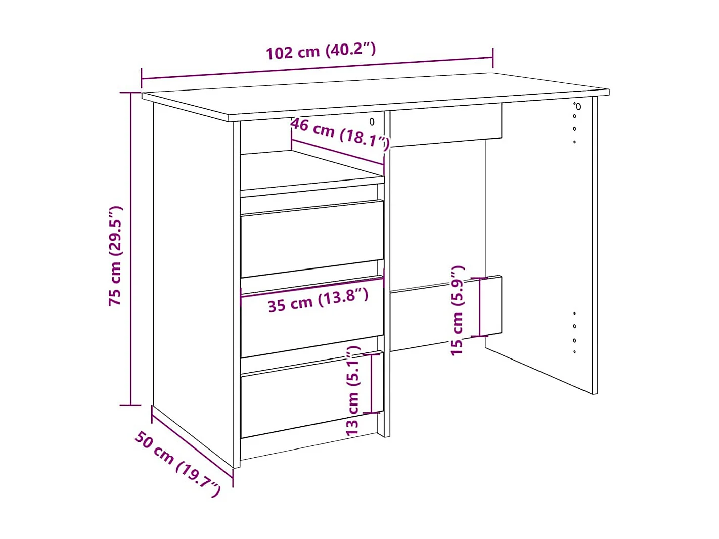 Bureau vieux bois 102x50x75 cm bois d'ingénierie