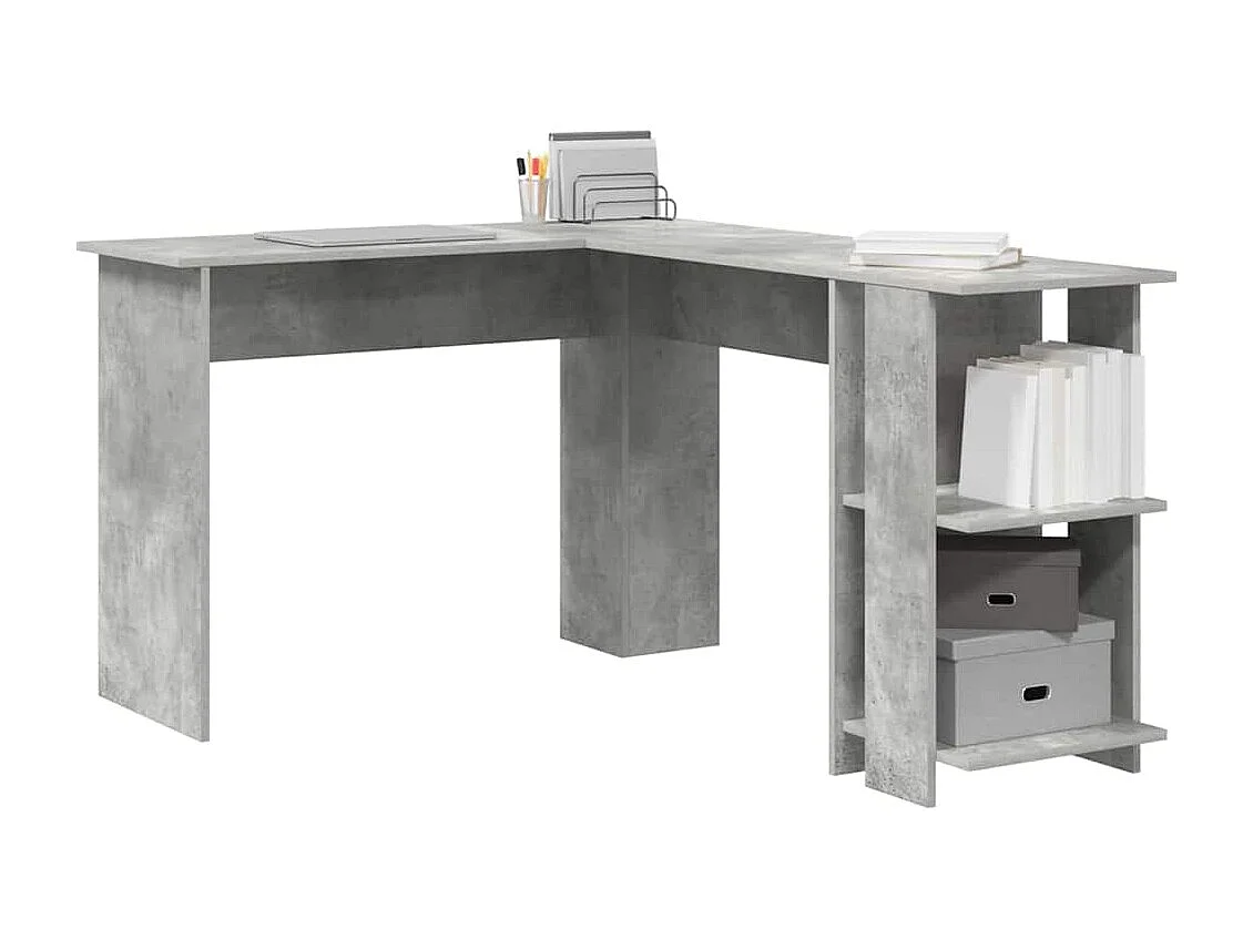 Bureau d'angle avec rangement Gris béton 140 x 113.5 x 75 cm