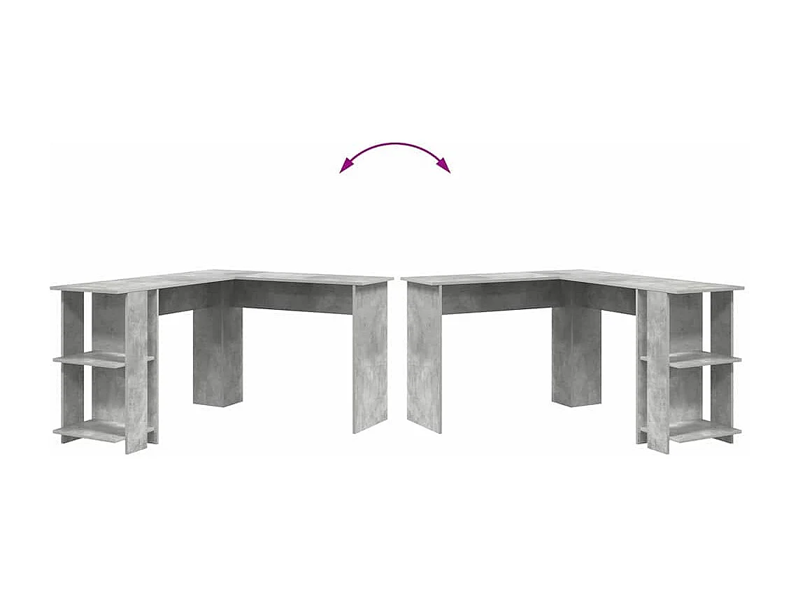 Bureau d'angle avec rangement Gris béton 140 x 113.5 x 75 cm