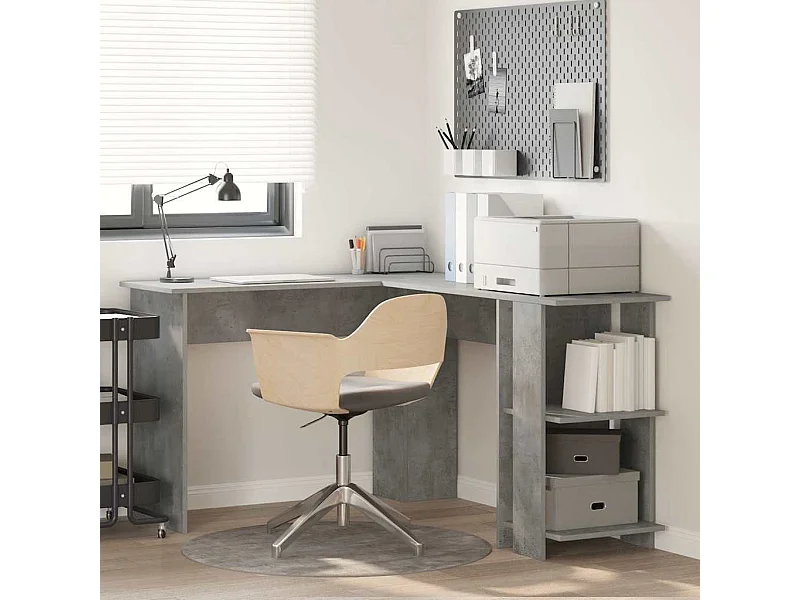 Bureau d'angle avec rangement Gris béton 140 x 113.5 x 75 cm