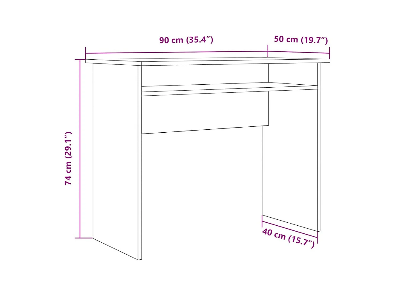 Bureau vieux bois 90x50x74 cm bois d'ingénierie