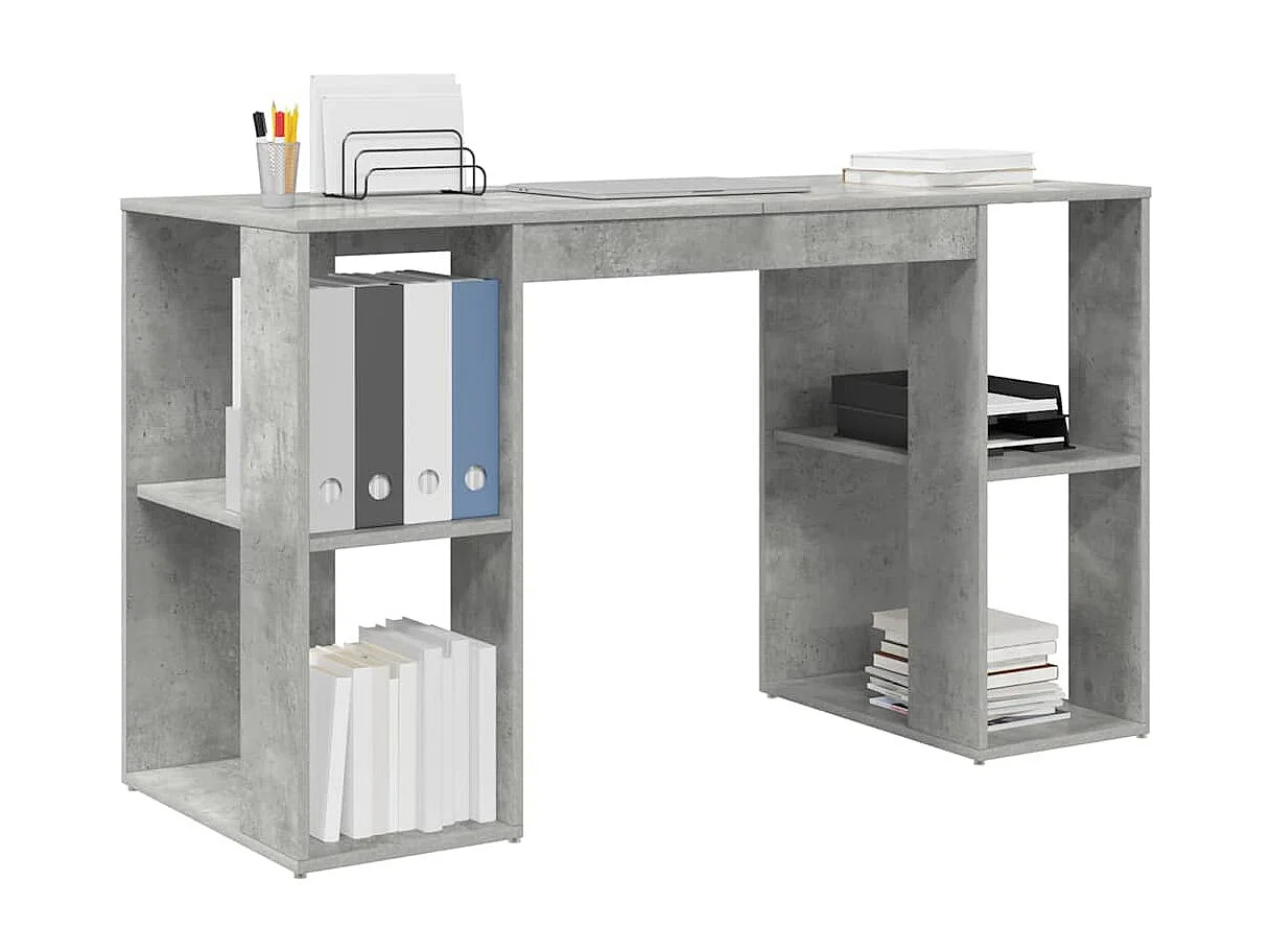 Bureau avec Rangement Gris béton 130 x 50,5 x 75 cm
