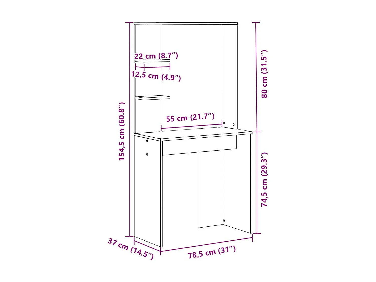 Bureau Blanc 78.5 x 37 x 154.5 cm Bois d'ingénierie