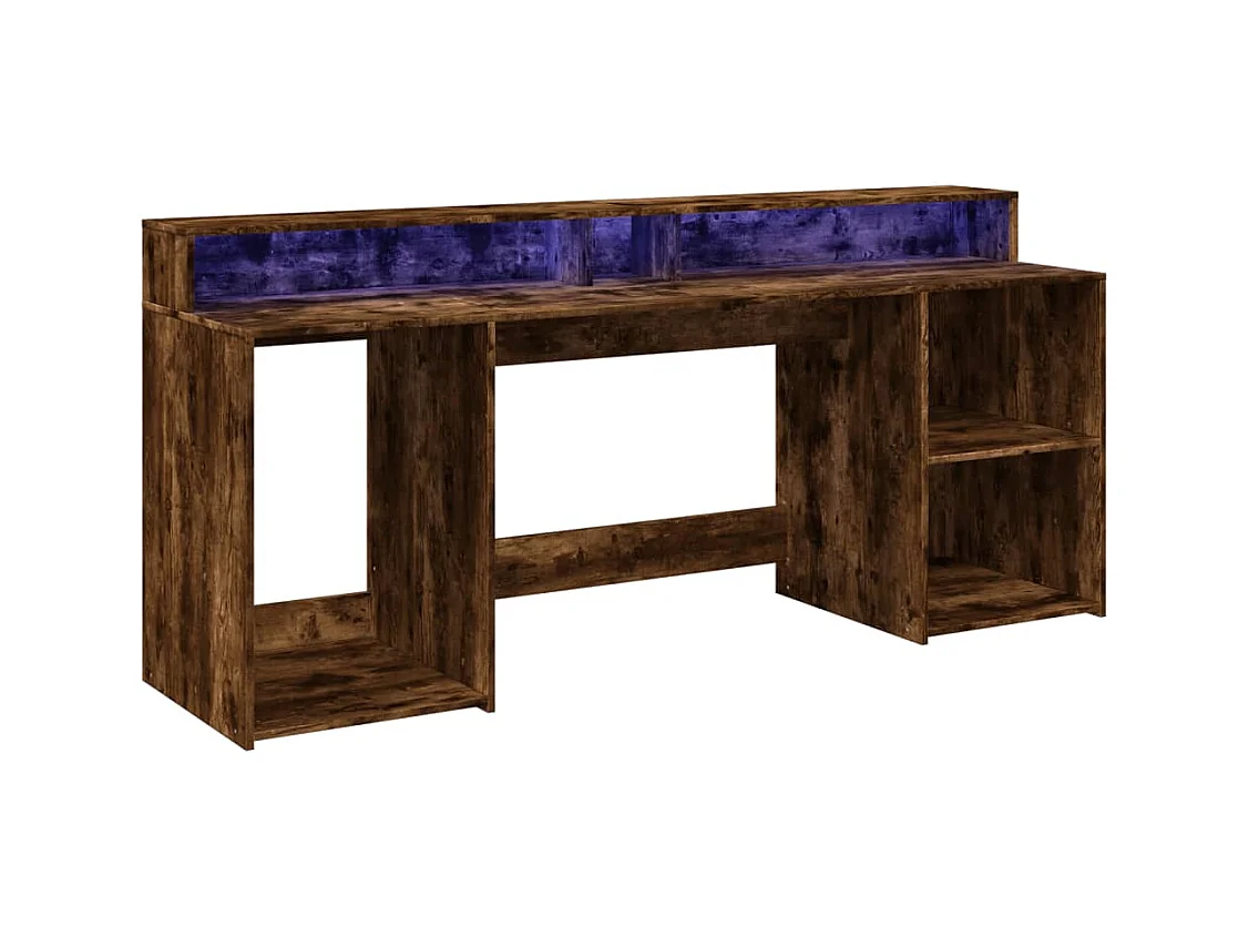 Bureau et lumières LED chêne fumé 200x55x91cm bois d'ingénierie