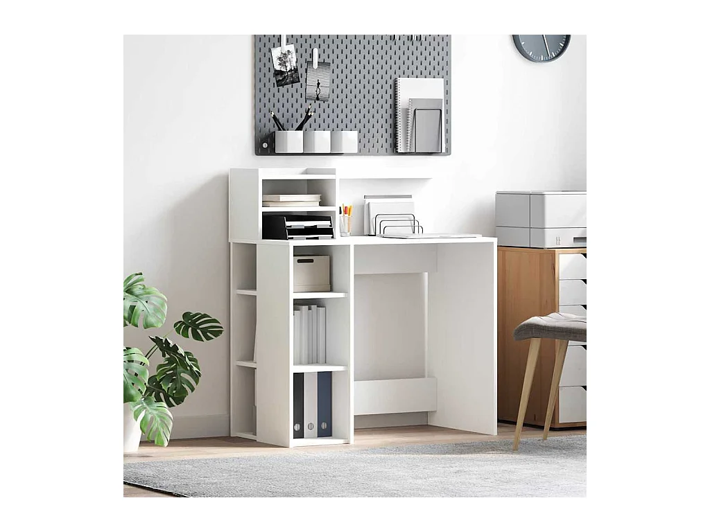 Bureau avec rangement avec étagère Blanc 90 x 48 x 101,5 cm