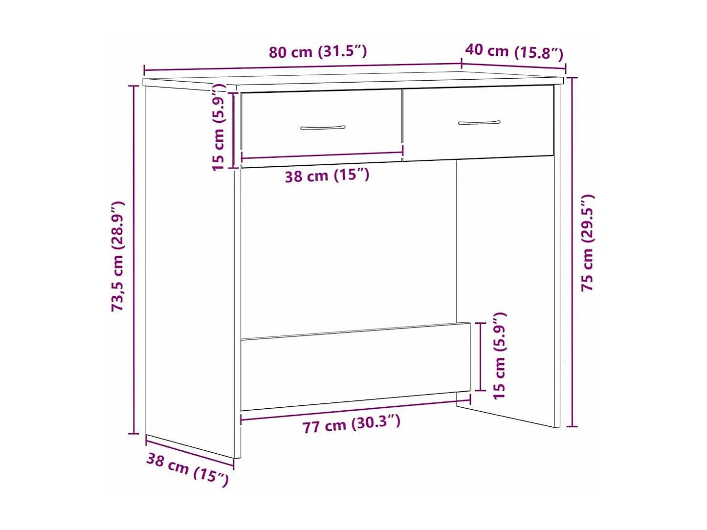 Bureau Chêne noir 80 x 40 x 75 cm Bois d'ingénierie