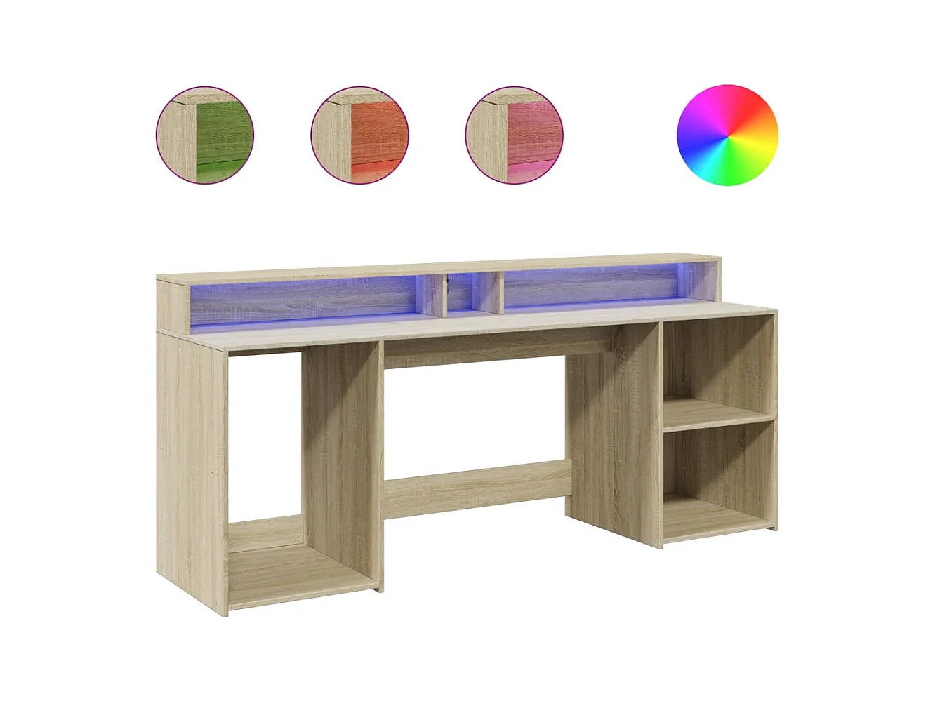Bureau avec lumières LED chêne sonoma bois d'ingénierie