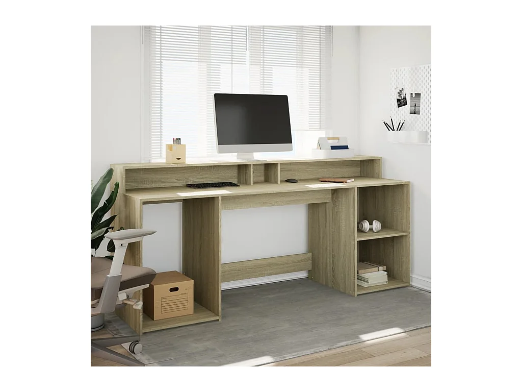 Bureau avec lumières LED chêne sonoma bois d'ingénierie