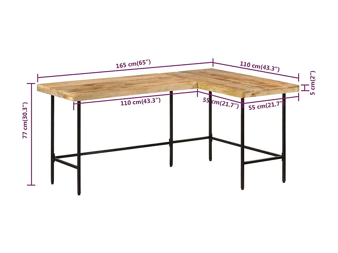 Bureau 165x110x77 cm massief mangohout en ijzer
