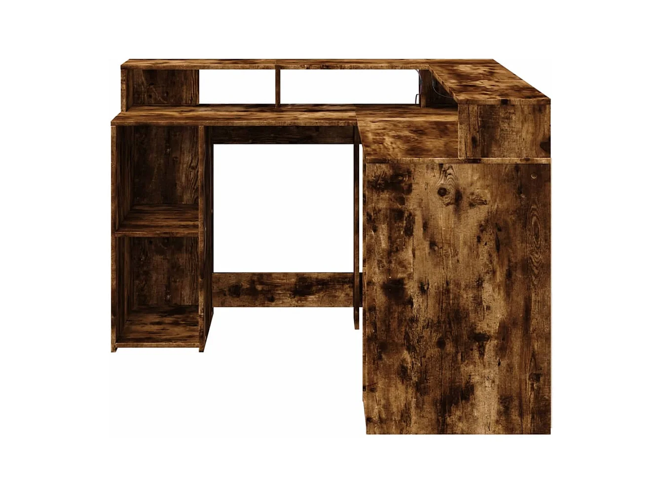 Bureau et lumières LED chêne fumé 130x130x91cm bois ingénierie