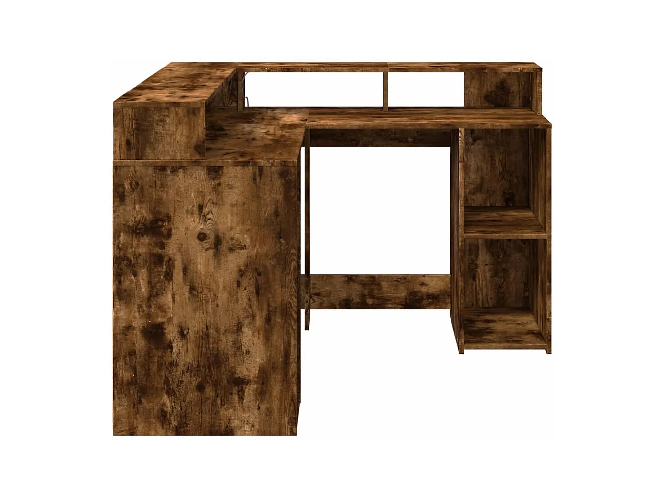 Bureau et lumières LED chêne fumé 130x130x91cm bois ingénierie