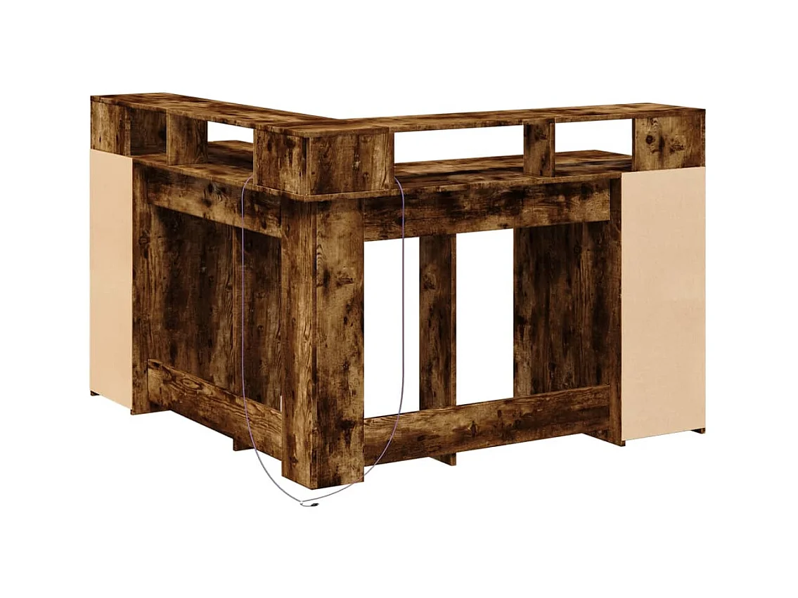 Bureau et lumières LED chêne fumé 130x130x91cm bois ingénierie