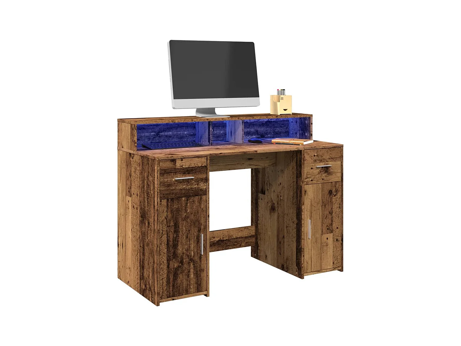 Bureau avec lumières LED vieux bois bois d'ingénierie