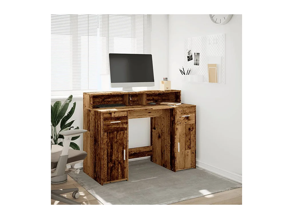 Bureau avec lumières LED vieux bois bois d'ingénierie