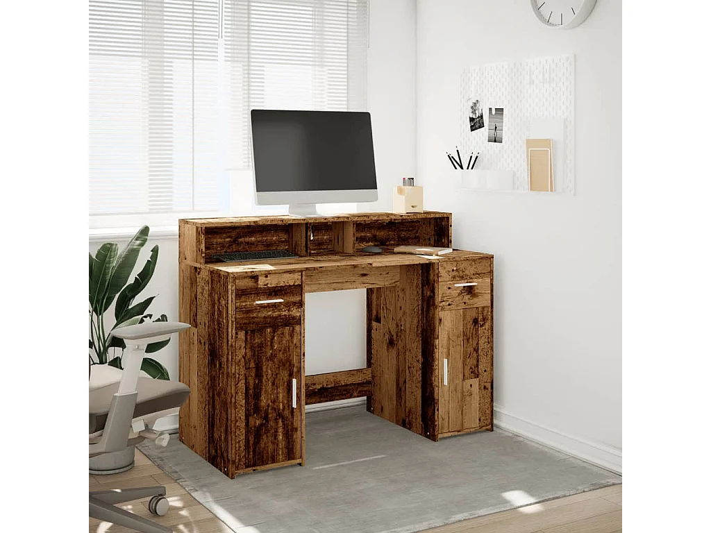 Bureau avec lumières LED vieux bois bois d'ingénierie