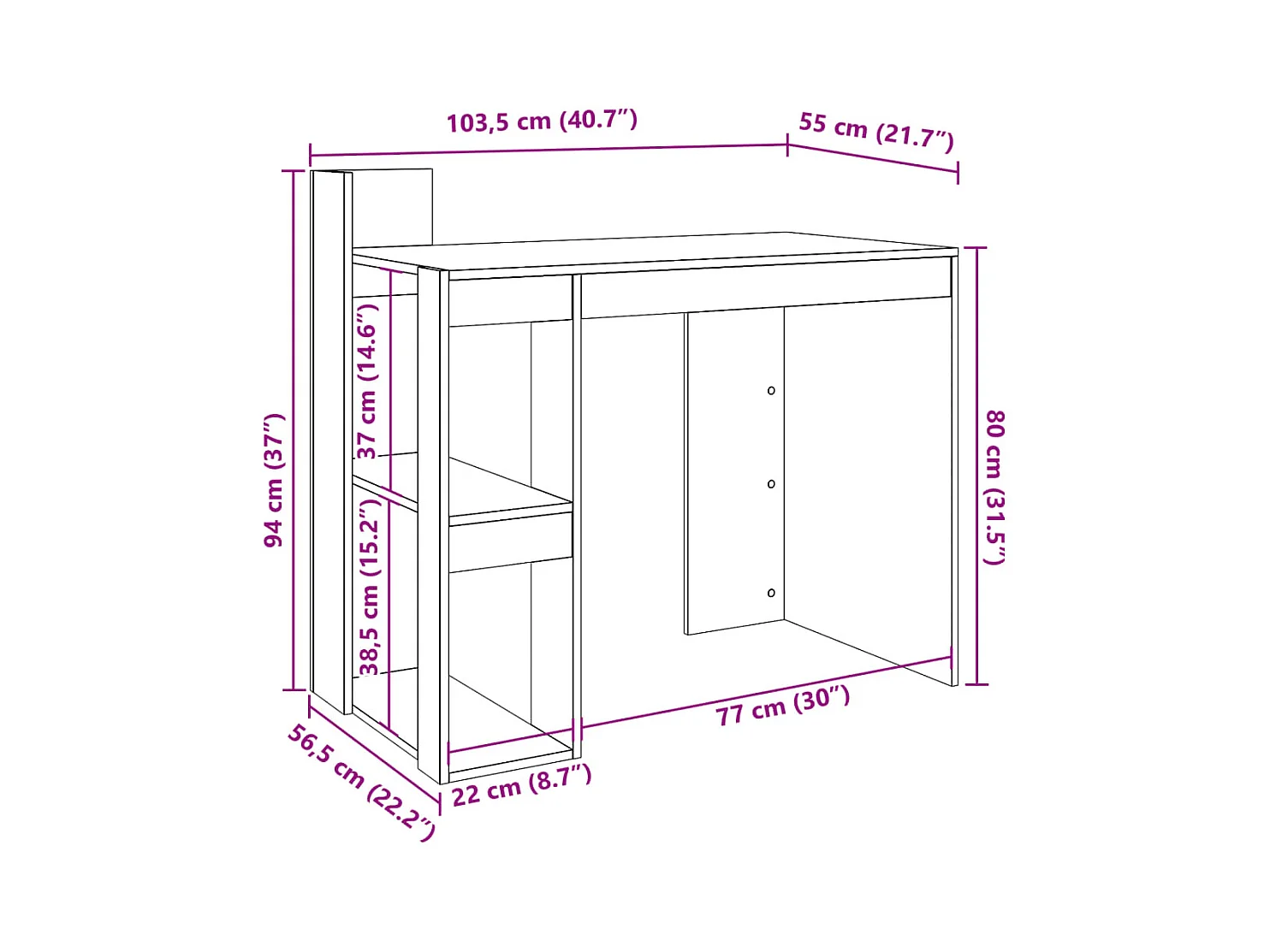 Bureau sonoma gris 103,5x56,5x94 cm bois d'ingénierie