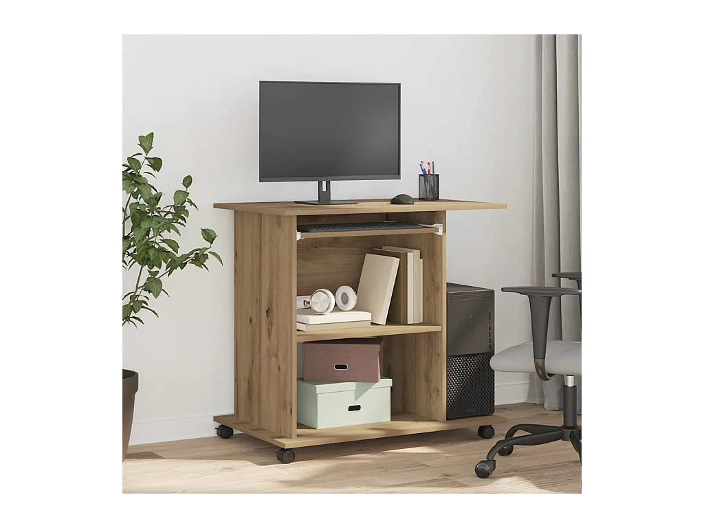 Bureau d'ordinateur chêne artisanal 80x50x75 cm bois ingénierie