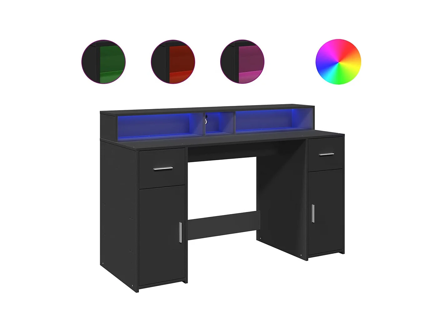 Bureau avec lumières LED noir 140x55x91 cm bois d'ingénierie