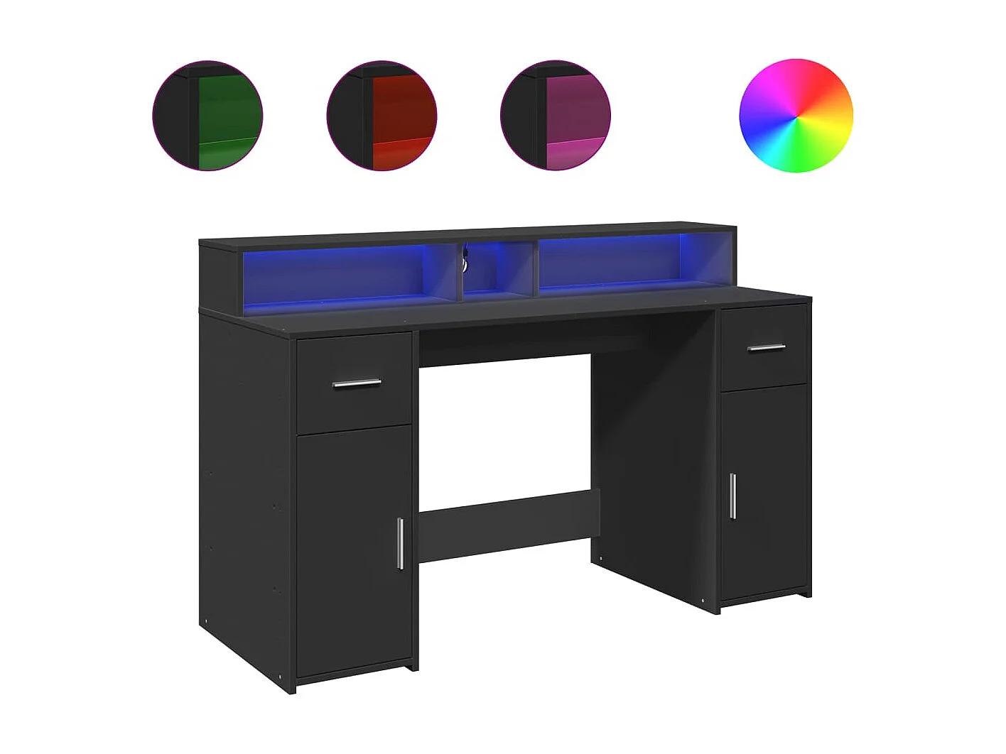 Bureau avec lumières LED noir 140x55x91 cm bois d'ingénierie