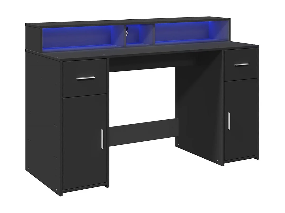 Bureau avec lumières LED noir 140x55x91 cm bois d'ingénierie