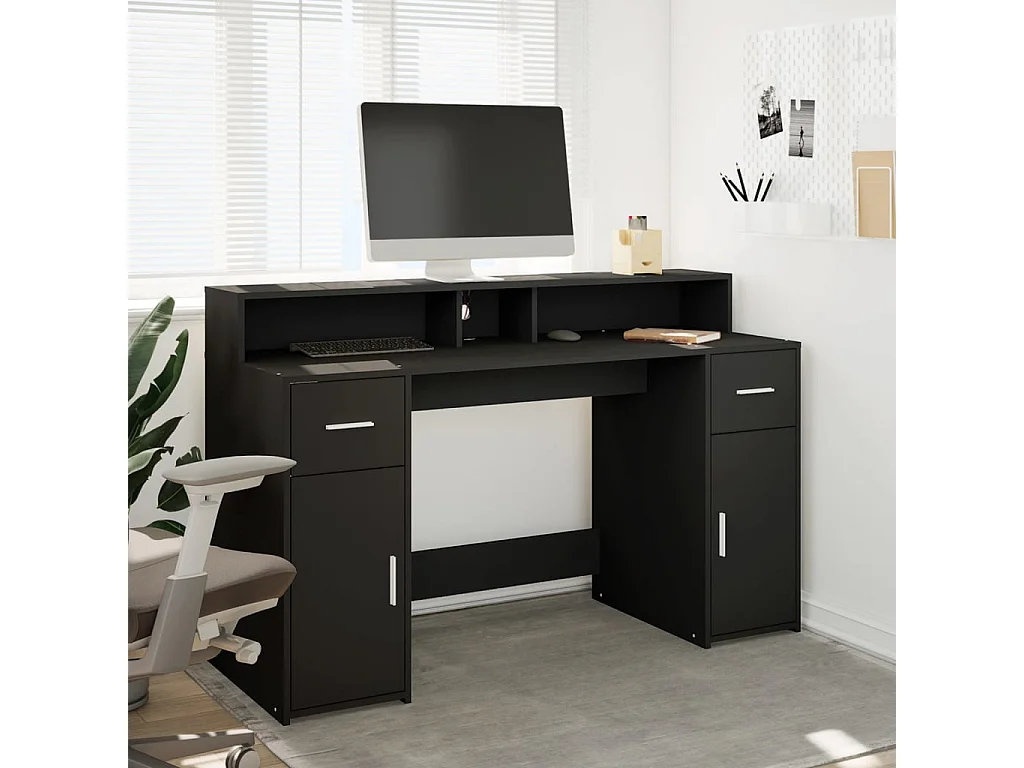 Bureau avec lumières LED noir 140x55x91 cm bois d'ingénierie