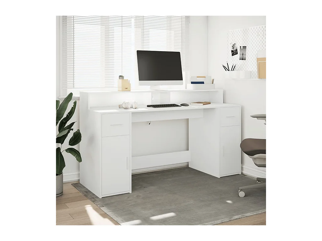 Bureau avec lumières LED blanc 160x55x91 cm bois d'ingénierie