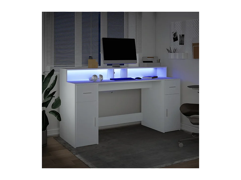 Bureau avec lumières LED blanc 160x55x91 cm bois d'ingénierie