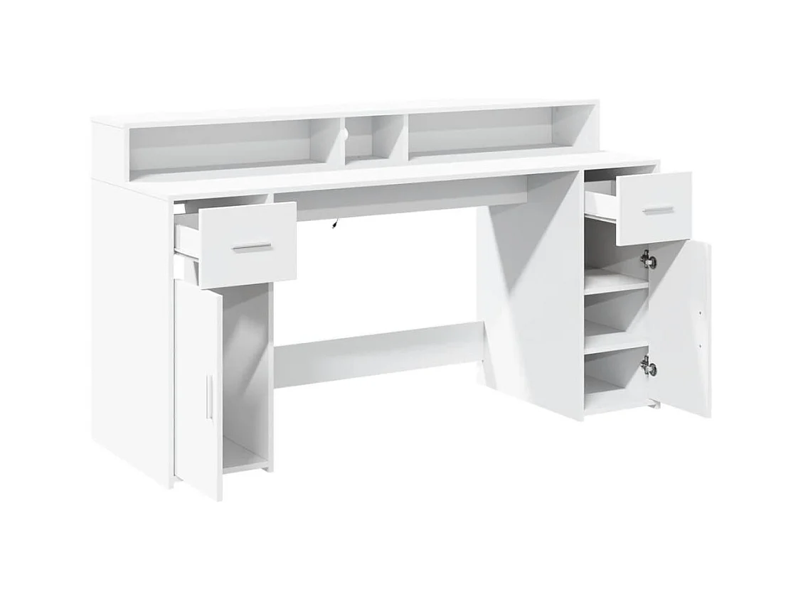 Bureau avec lumières LED blanc 160x55x91 cm bois d'ingénierie