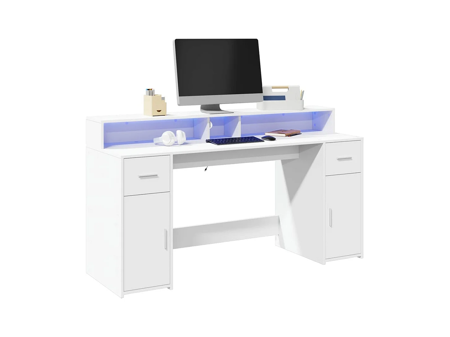 Bureau met LED-verlichting 160x55x91 cm bewerkt hout wit