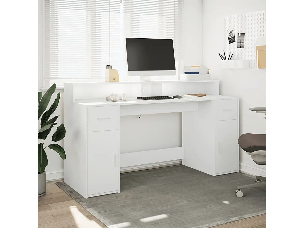 Bureau avec lumières LED blanc 160x55x91 cm bois d'ingénierie