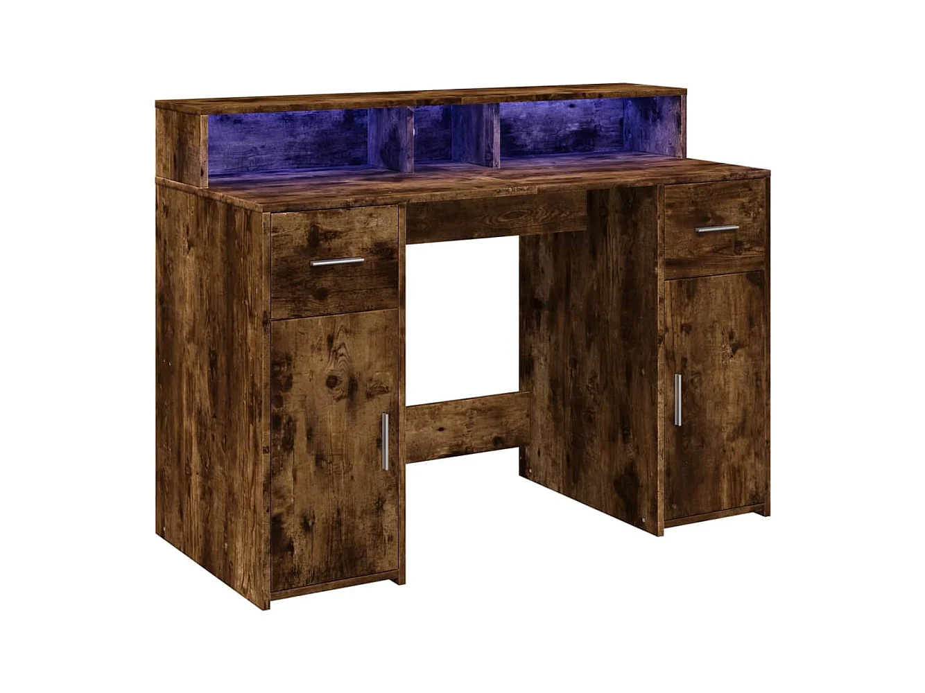 Bureau et lumières LED chêne fumé 120x55x91cm bois d'ingénierie