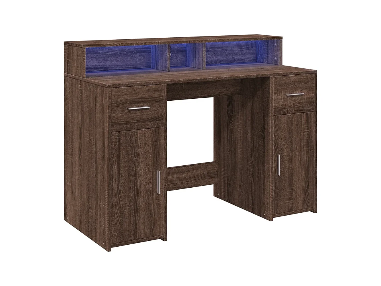 Bureau et lumières LED chêne marron bois d'ingénierie