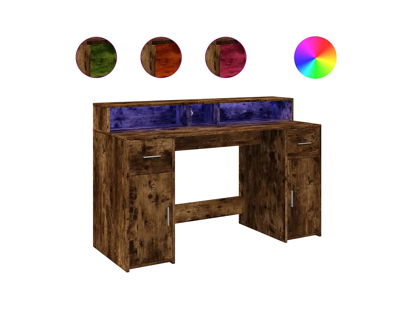 Bureau et lumières LED chêne fumé 140x55x91cm bois d'ingénierie