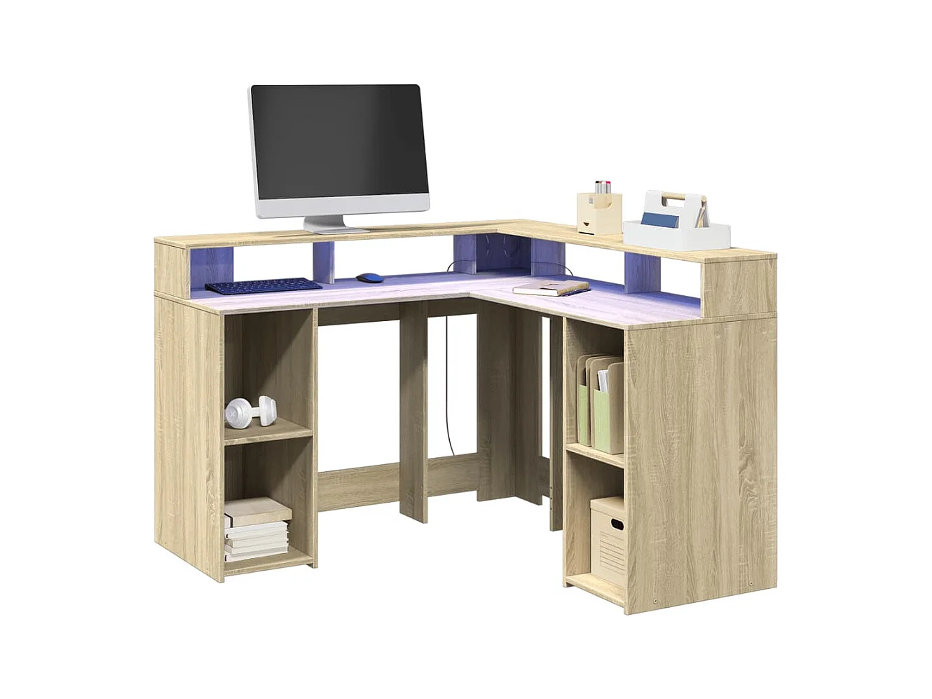 Bureau avec lumières LED chêne sonoma bois d'ingénierie