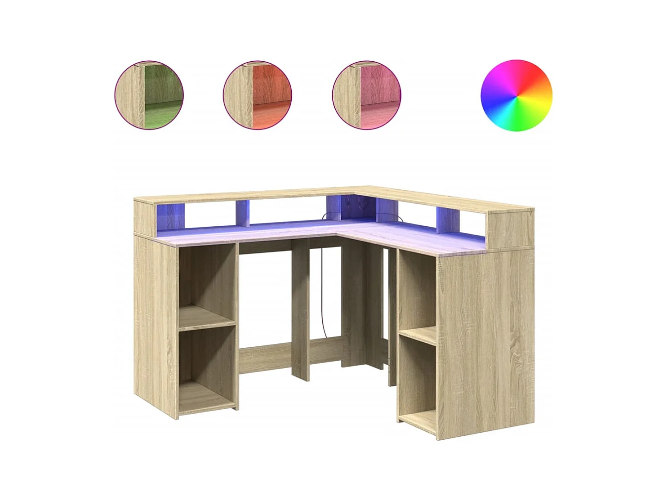 Bureau avec lumières LED chêne sonoma bois d'ingénierie