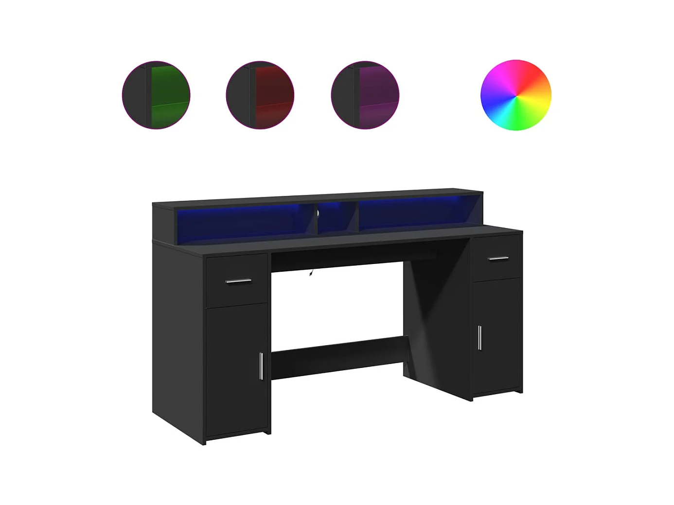 Bureau avec lumières LED noir 160x55x91 cm bois d'ingénierie