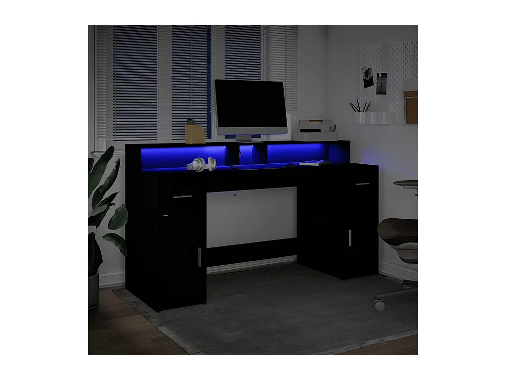 Bureau avec lumières LED noir 160x55x91 cm bois d'ingénierie