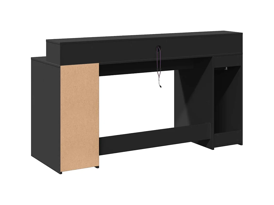Bureau avec lumières LED noir 160x55x91 cm bois d'ingénierie