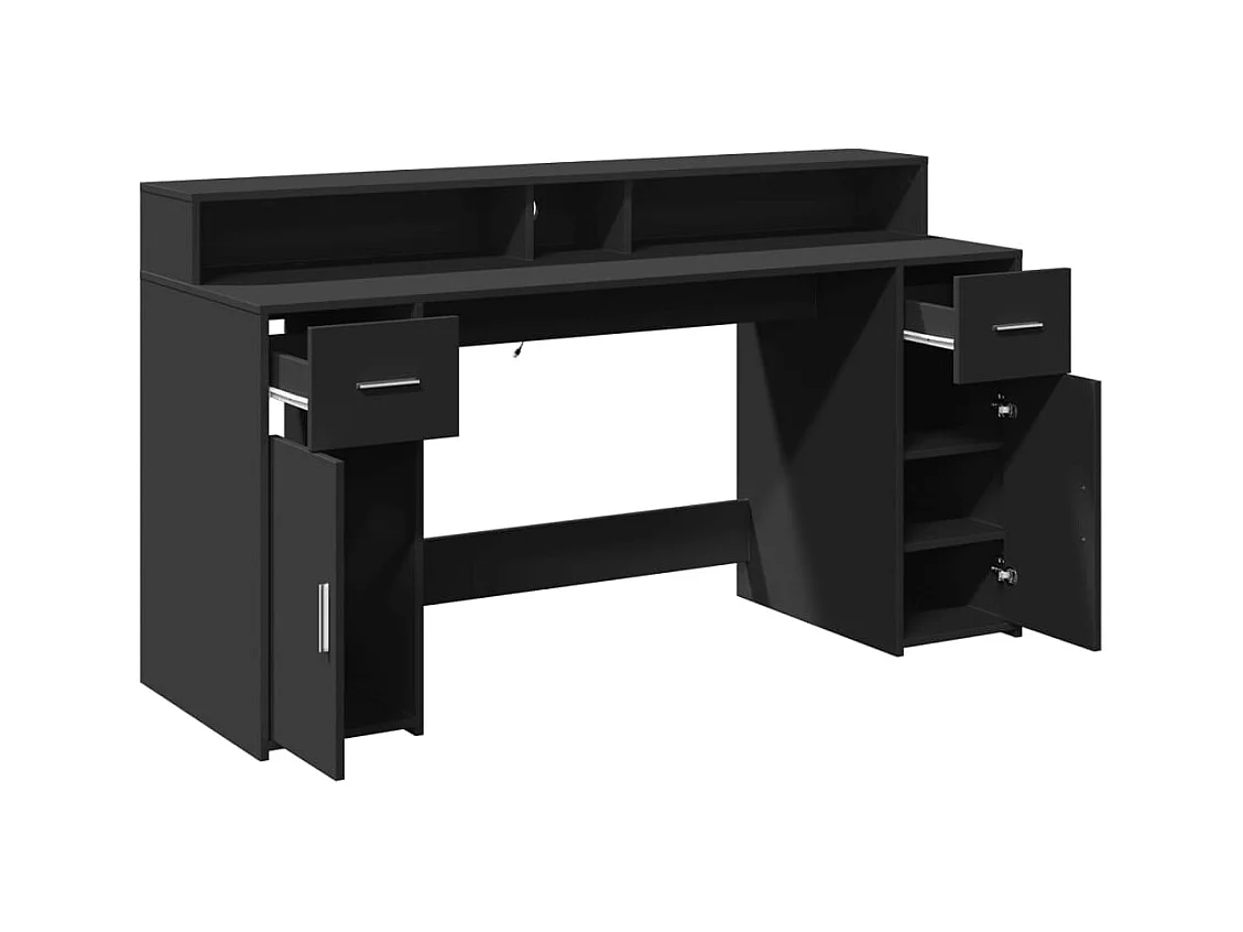 Bureau avec lumières LED noir 160x55x91 cm bois d'ingénierie