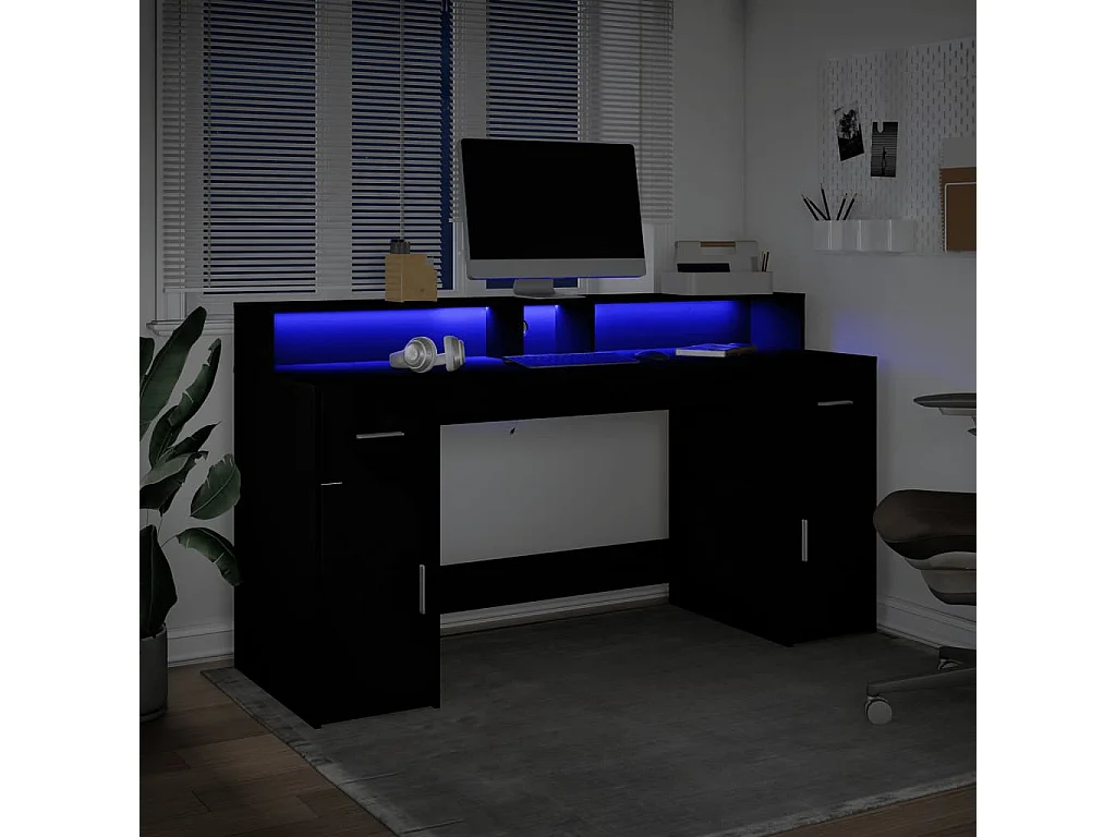 Bureau avec lumières LED noir 160x55x91 cm bois d'ingénierie