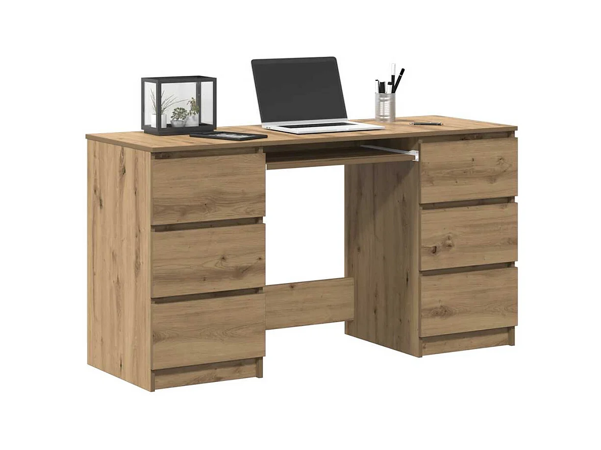 Bureau chêne artisanal 140x50x77 cm bois d'ingénierie