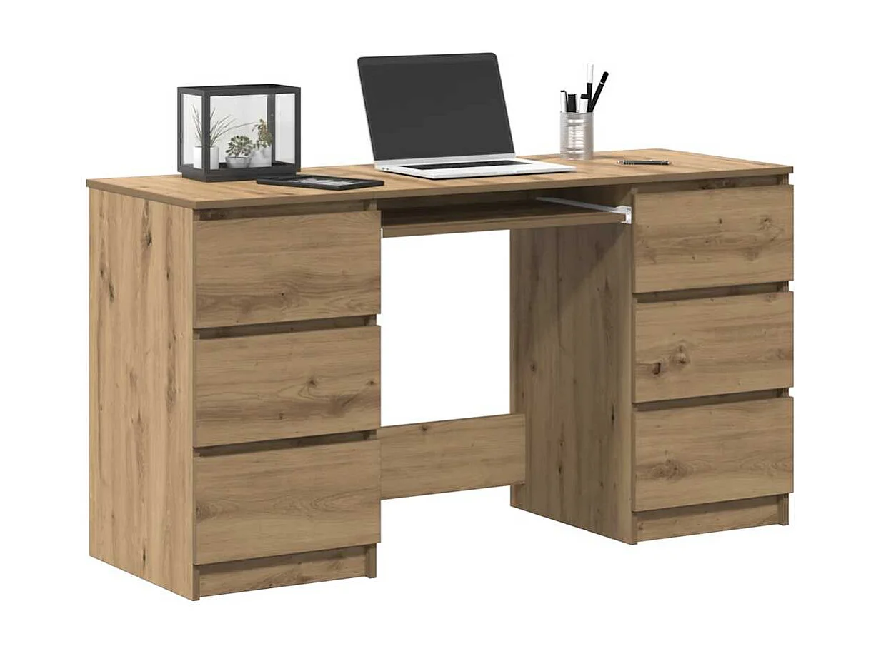Bureau chêne artisanal 140x50x77 cm bois d'ingénierie