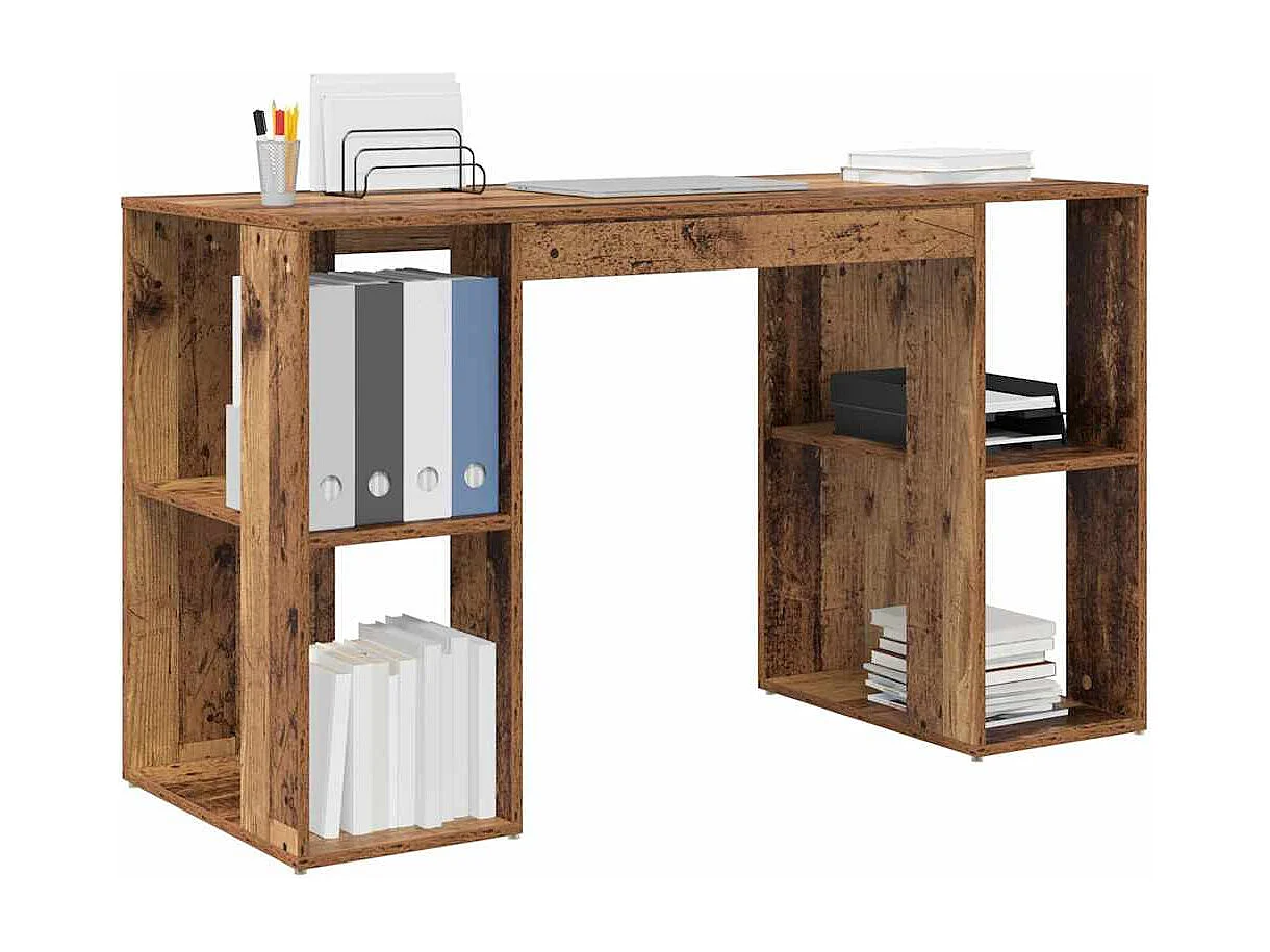 Bureau avec Rangement Bois ancien 130 x 50,5 x 75 cm
